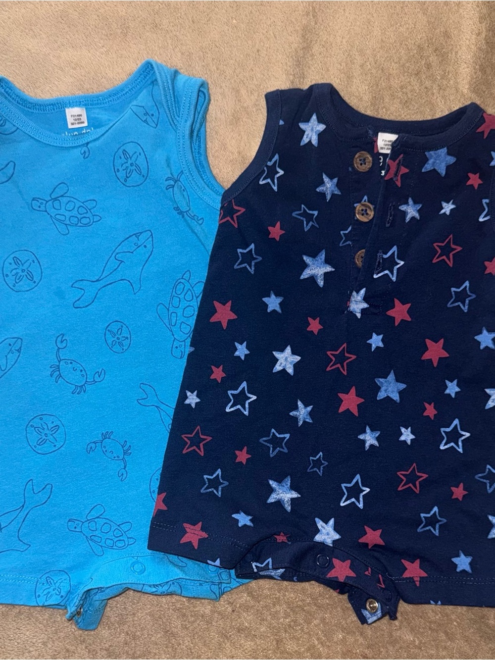Okie Dokie Kids' Navy Star & Blue Sea Tank Rompers - 2-Pack